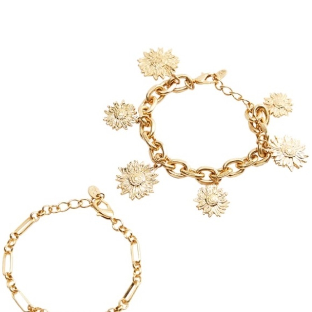 NWT. Zara Golden Set of two "Sunflowers" Metal Bracelets. - Picture 4 of 6